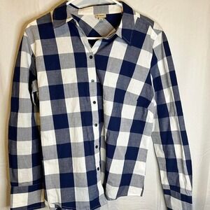 Hollister Navy and White Checkered Shirt with Pearl Buttons, Embroidered Logo